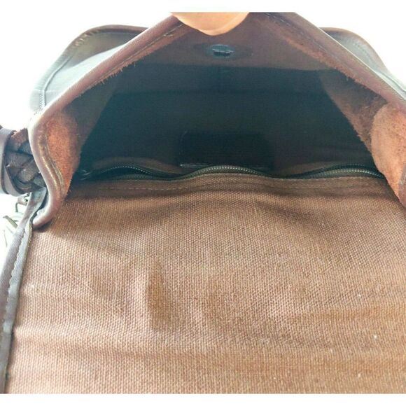 Brighton SADDLE BROWN CROCO GENUINE LEATHER WOVEN STRAP FLAP X-BODY SHOULDER BAG - Picture 10 of 12